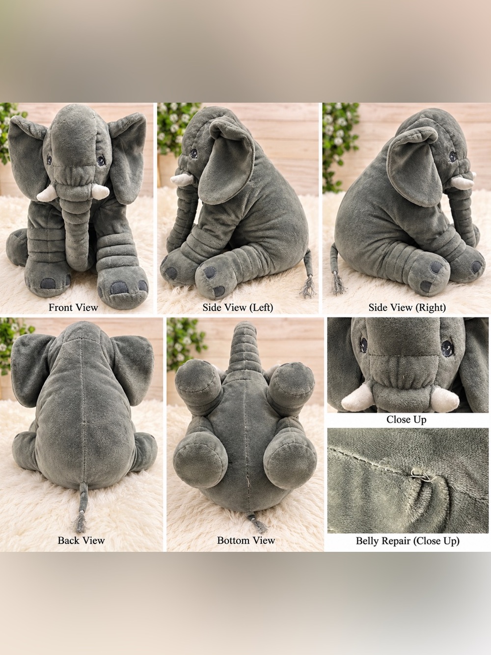 15” Gray Elephant Plush Stuffed Animal Large Floppy Ears Tusks